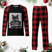 Funny Cat Mugshot Plaid Pajama Set In My Defense I Was Left Unsupervised