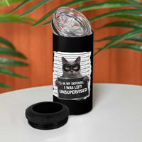 Funny Cat Mugshot 4 in 1 Can Cooler Tumbler In My Defense I Was Left Unsupervised