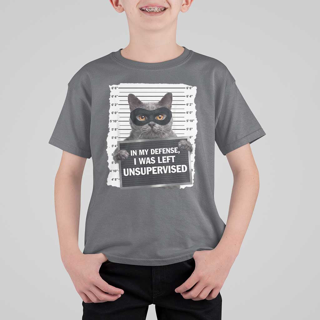 Funny Cat Mugshot T Shirt For Kid In My Defense I Was Left Unsupervised