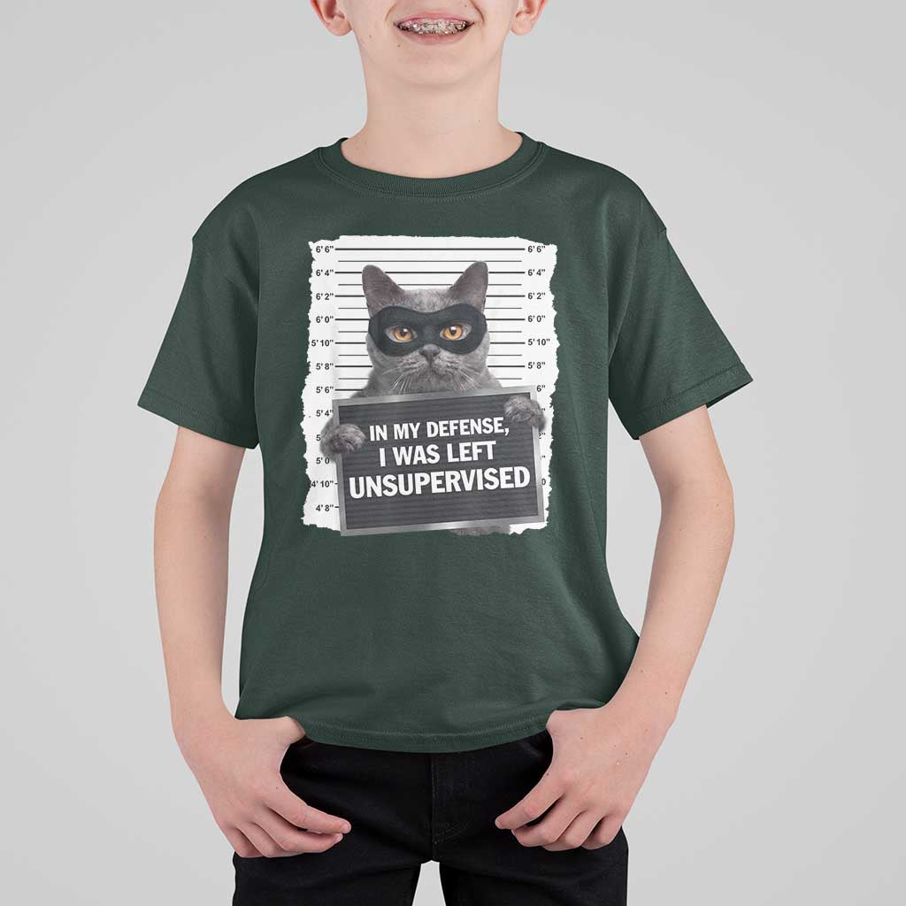 Funny Cat Mugshot T Shirt For Kid In My Defense I Was Left Unsupervised