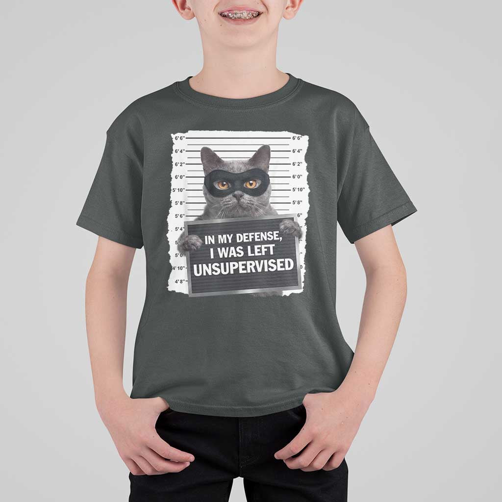 Funny Cat Mugshot T Shirt For Kid In My Defense I Was Left Unsupervised