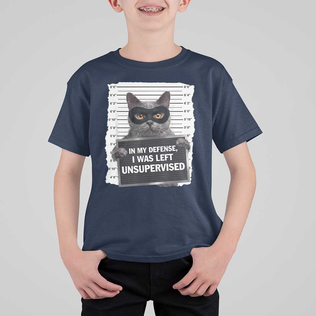 Funny Cat Mugshot T Shirt For Kid In My Defense I Was Left Unsupervised