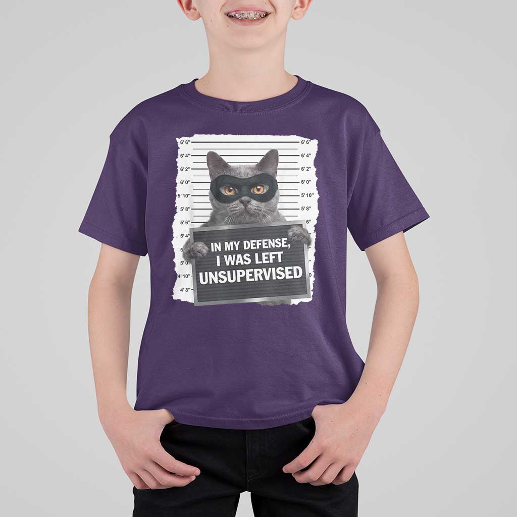 Funny Cat Mugshot T Shirt For Kid In My Defense I Was Left Unsupervised