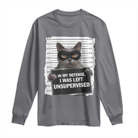 Funny Cat Mugshot Long Sleeve Shirt In My Defense I Was Left Unsupervised