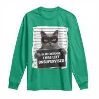 Funny Cat Mugshot Long Sleeve Shirt In My Defense I Was Left Unsupervised