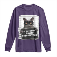 Funny Cat Mugshot Long Sleeve Shirt In My Defense I Was Left Unsupervised