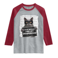 Funny Cat Mugshot Raglan Shirt In My Defense I Was Left Unsupervised