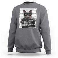 Funny Cat Mugshot Sweatshirt In My Defense I Was Left Unsupervised