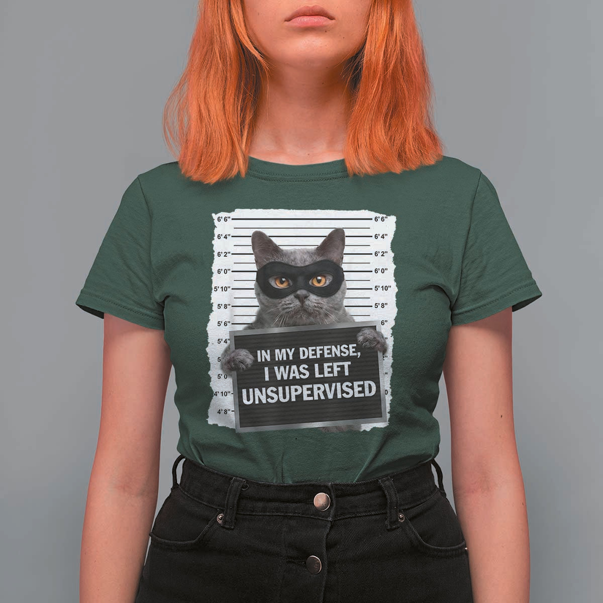 Funny Cat Mugshot T Shirt For Women In My Defense I Was Left Unsupervised
