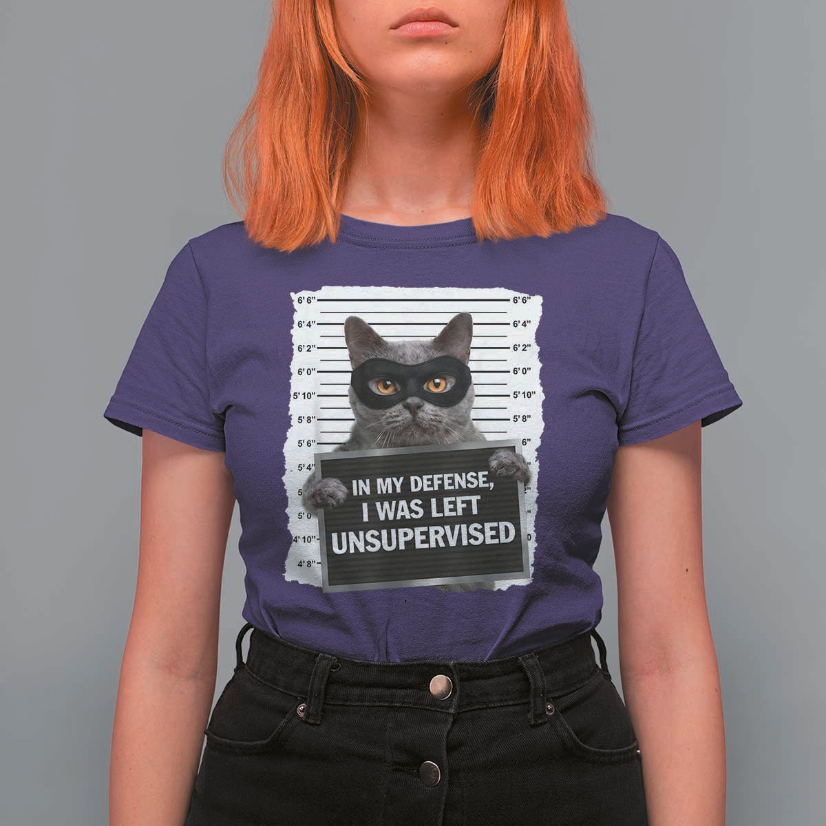 Funny Cat Mugshot T Shirt For Women In My Defense I Was Left Unsupervised