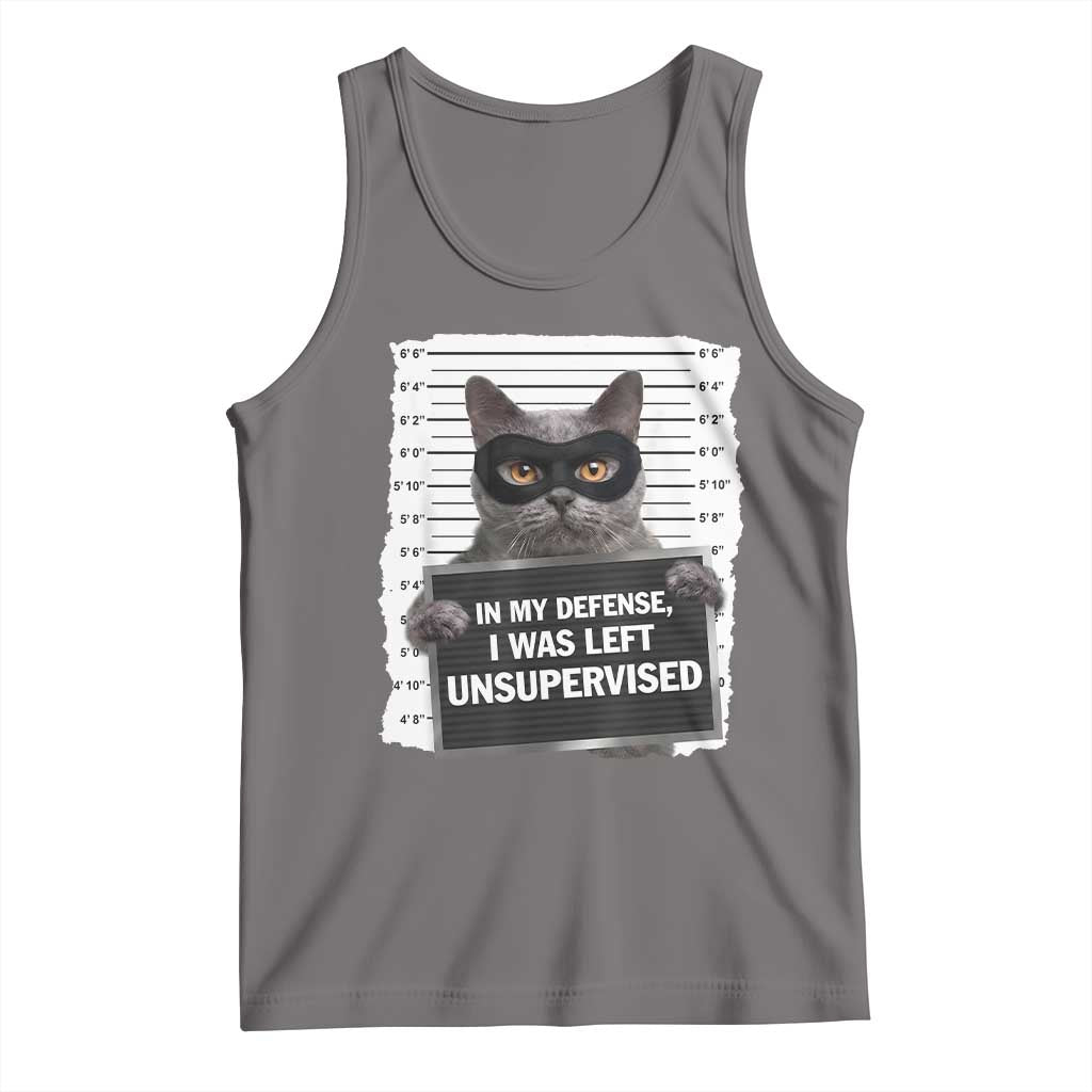 Funny Cat Mugshot Tank Top In My Defense I Was Left Unsupervised