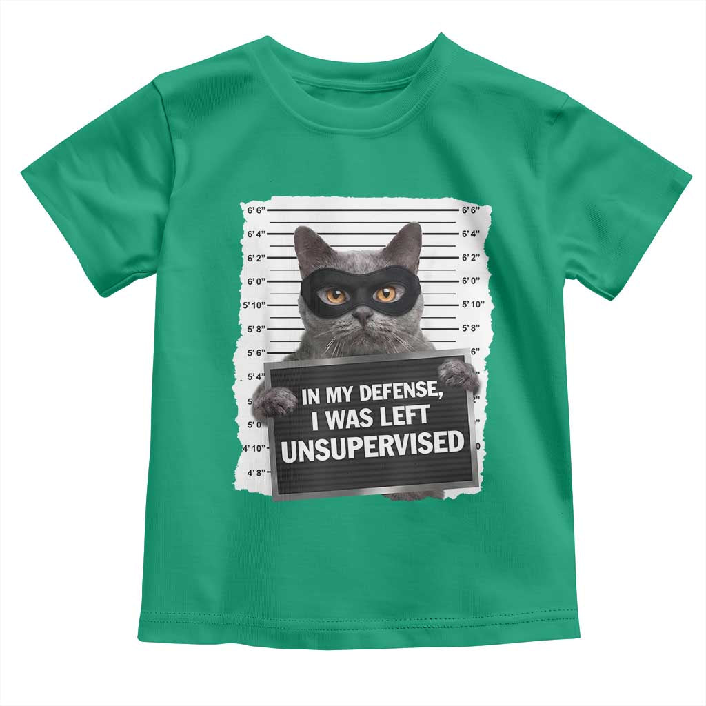 Funny Cat Mugshot Toddler T Shirt In My Defense I Was Left Unsupervised