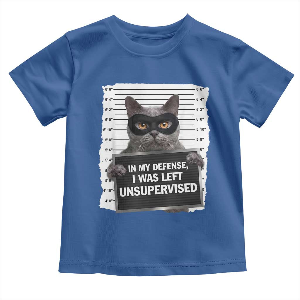 Funny Cat Mugshot Toddler T Shirt In My Defense I Was Left Unsupervised
