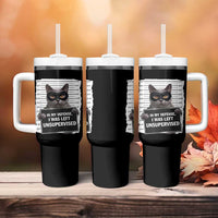 Funny Cat Mugshot Tumbler With Handle In My Defense I Was Left Unsupervised