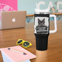 Funny Cat Mugshot Tumbler With Handle In My Defense I Was Left Unsupervised