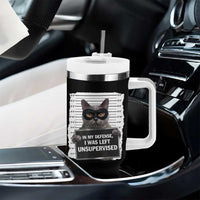 Funny Cat Mugshot Tumbler With Handle In My Defense I Was Left Unsupervised