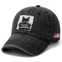 Funny Cat Mugshot Washed Cotton Baseball Cap In My Defense I Was Left Unsupervised