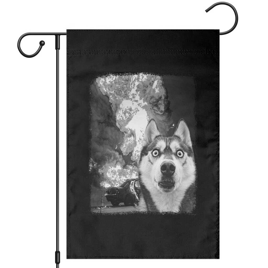 Funny Husky Chaos Garden Flag Cool Dog Selfie With Burning Car