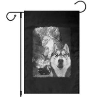 Funny Husky Chaos Garden Flag Cool Dog Selfie With Burning Car