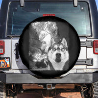 Funny Husky Chaos Spare Tire Cover Cool Dog Selfie With Burning Car