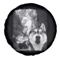 Funny Husky Chaos Spare Tire Cover Cool Dog Selfie With Burning Car