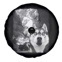 Funny Husky Chaos Spare Tire Cover Cool Dog Selfie With Burning Car