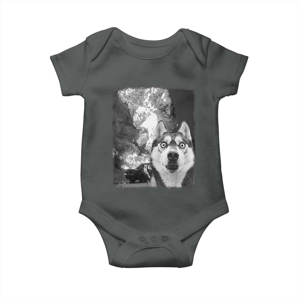 Funny Husky Chaos Baby Onesie Cool Dog Selfie With Burning Car
