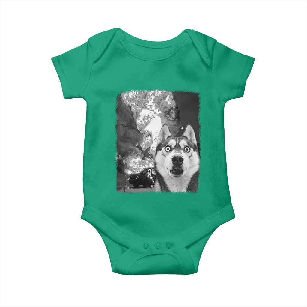 Funny Husky Chaos Baby Onesie Cool Dog Selfie With Burning Car