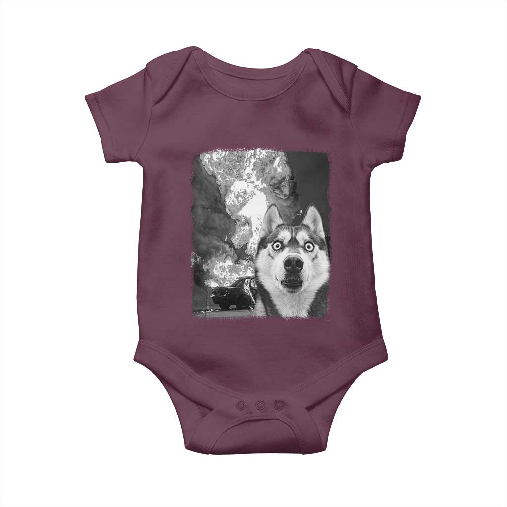 Funny Husky Chaos Baby Onesie Cool Dog Selfie With Burning Car