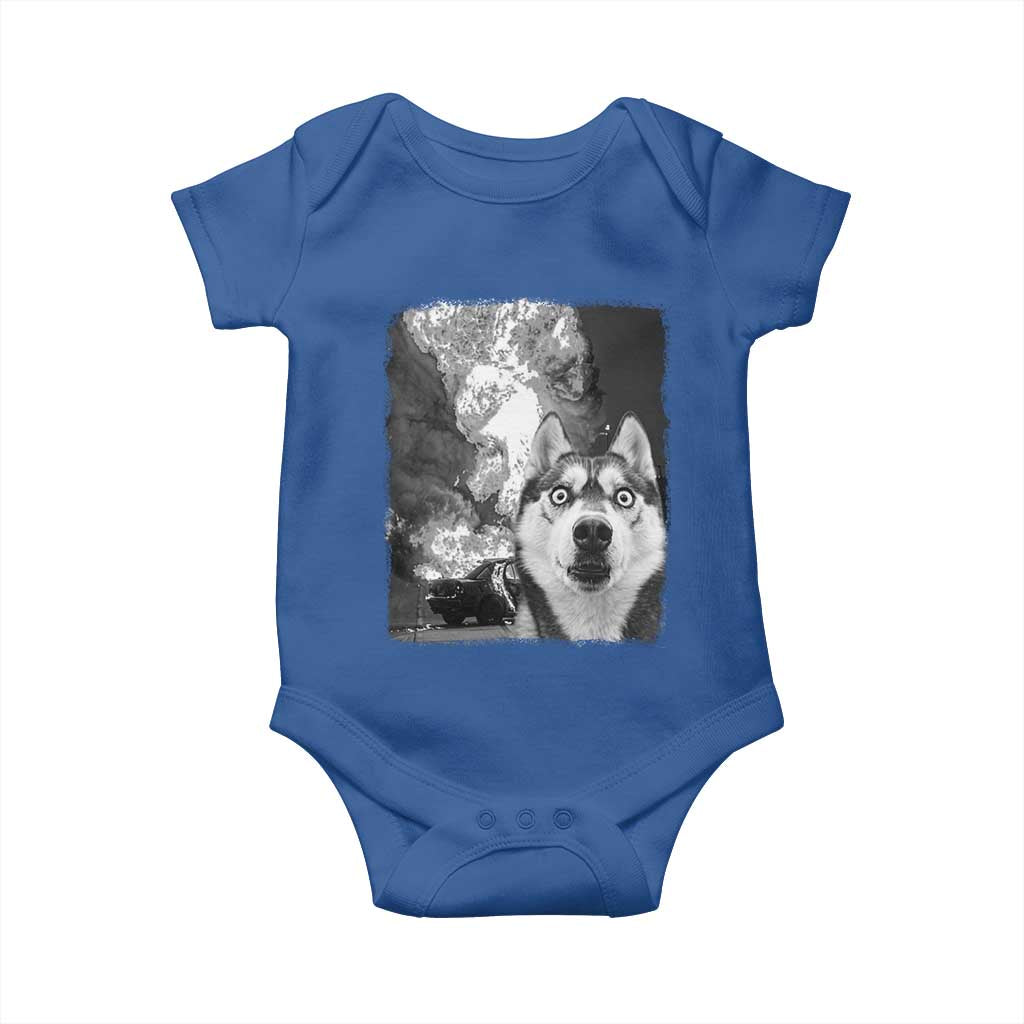 Funny Husky Chaos Baby Onesie Cool Dog Selfie With Burning Car