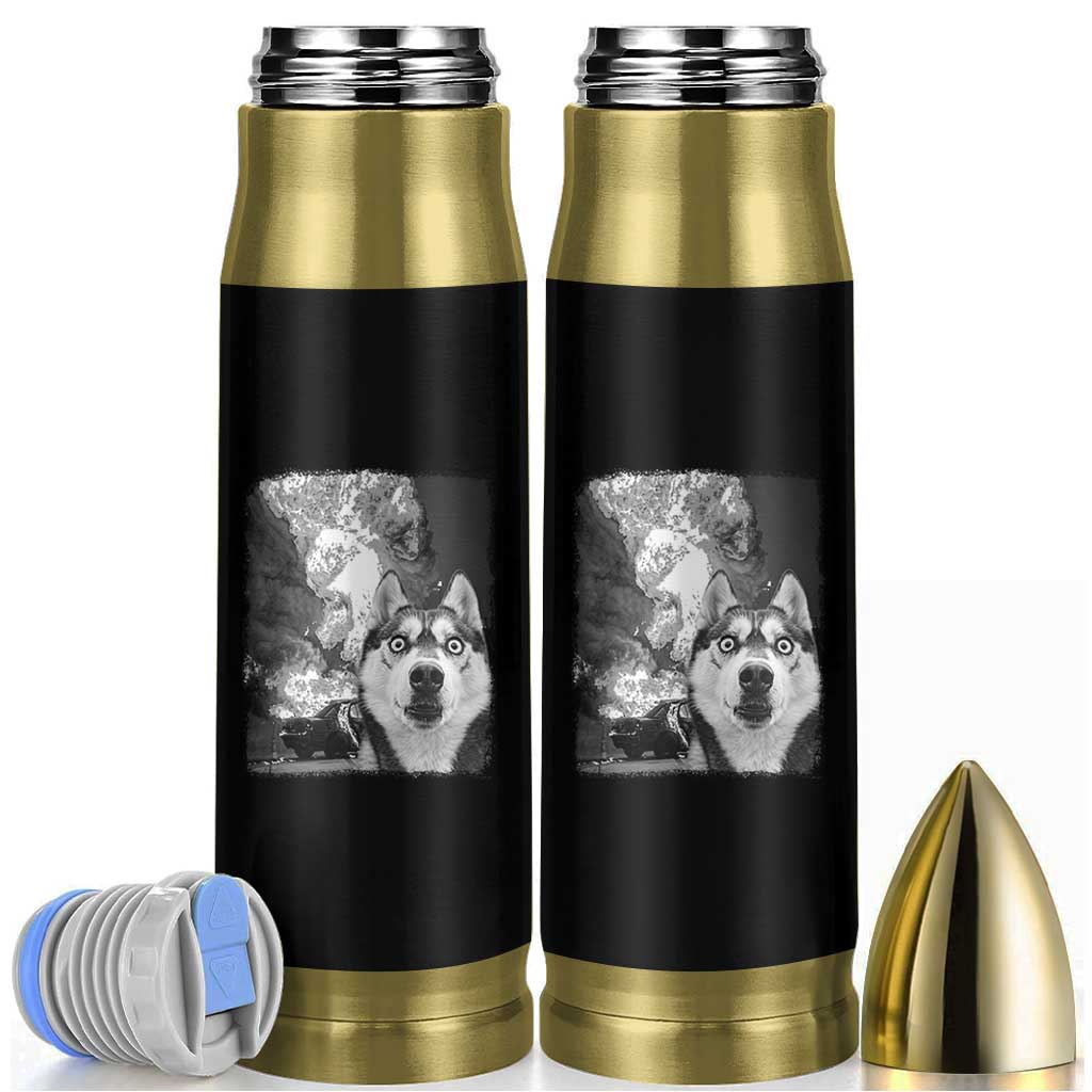 Funny Husky Chaos Bullet Tumbler Cool Dog Selfie With Burning Car