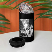 Funny Husky Chaos 4 in 1 Can Cooler Tumbler Cool Dog Selfie With Burning Car