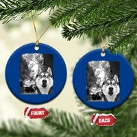Funny Husky Chaos Ceramic Ornament Cool Dog Selfie With Burning Car