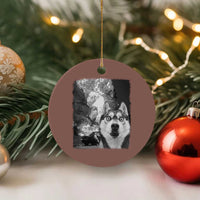 Funny Husky Chaos Ceramic Ornament Cool Dog Selfie With Burning Car
