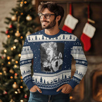 Funny Husky Chaos Ugly Christmas Sweater Cool Dog Selfie With Burning Car