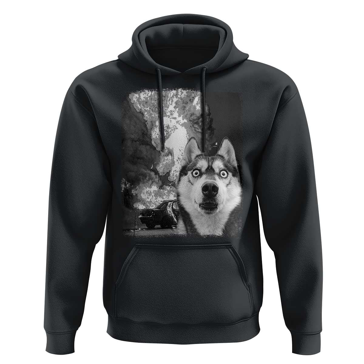 Funny Husky Chaos Hoodie Cool Dog Selfie With Burning Car