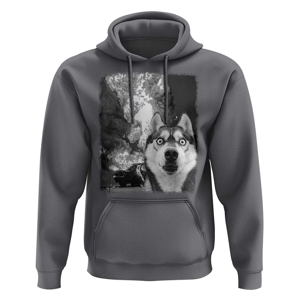 Funny Husky Chaos Hoodie Cool Dog Selfie With Burning Car