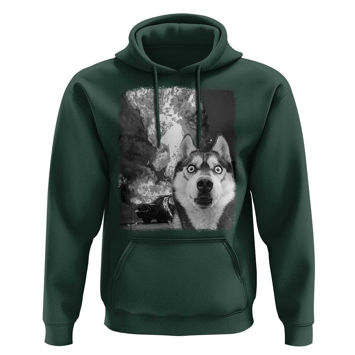 Funny Husky Chaos Hoodie Cool Dog Selfie With Burning Car