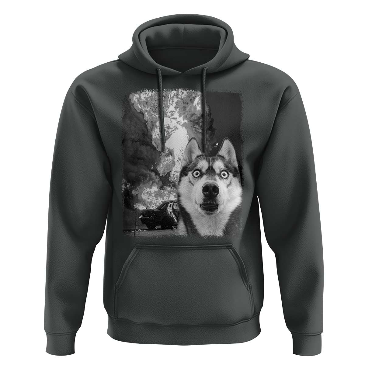 Funny Husky Chaos Hoodie Cool Dog Selfie With Burning Car