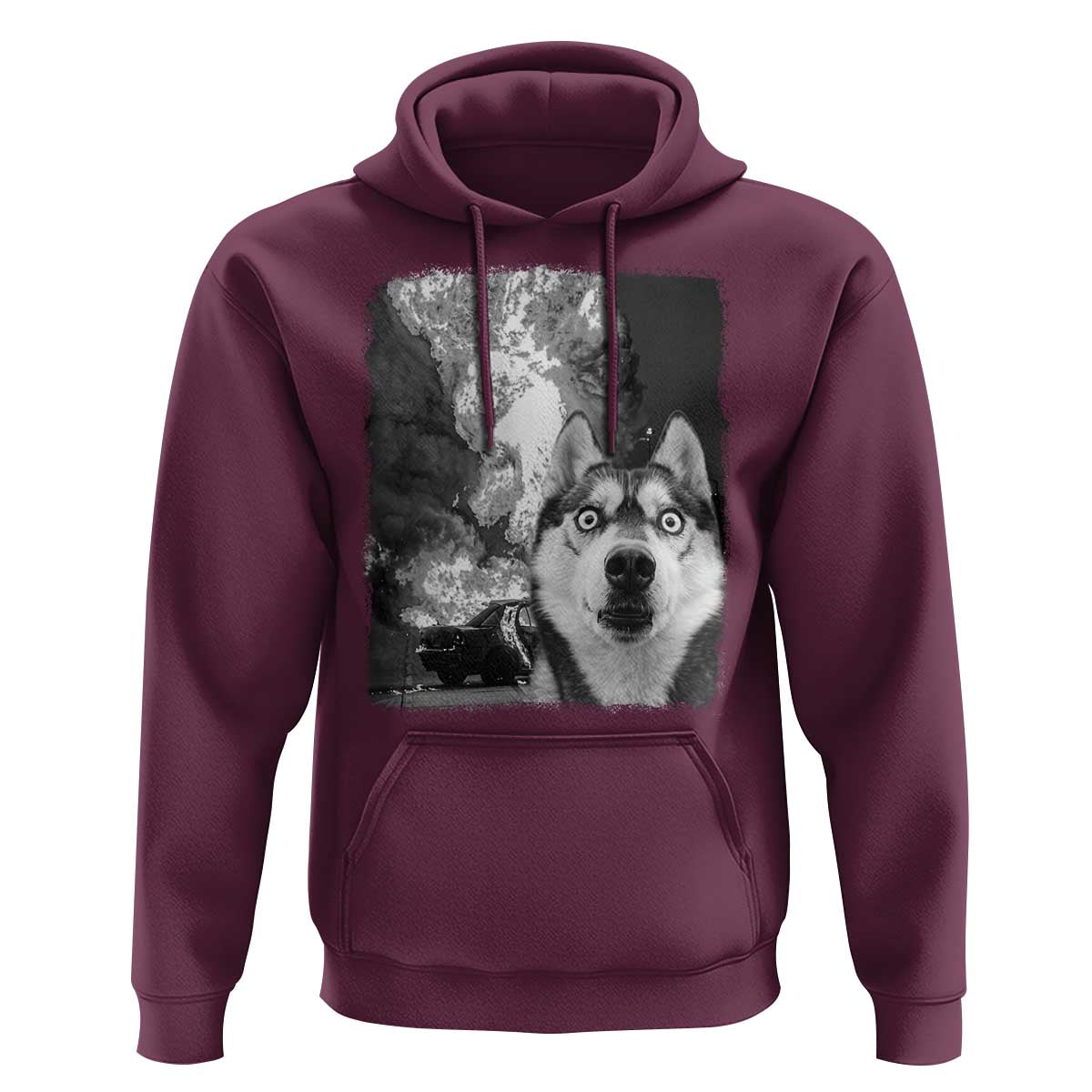 Funny Husky Chaos Hoodie Cool Dog Selfie With Burning Car