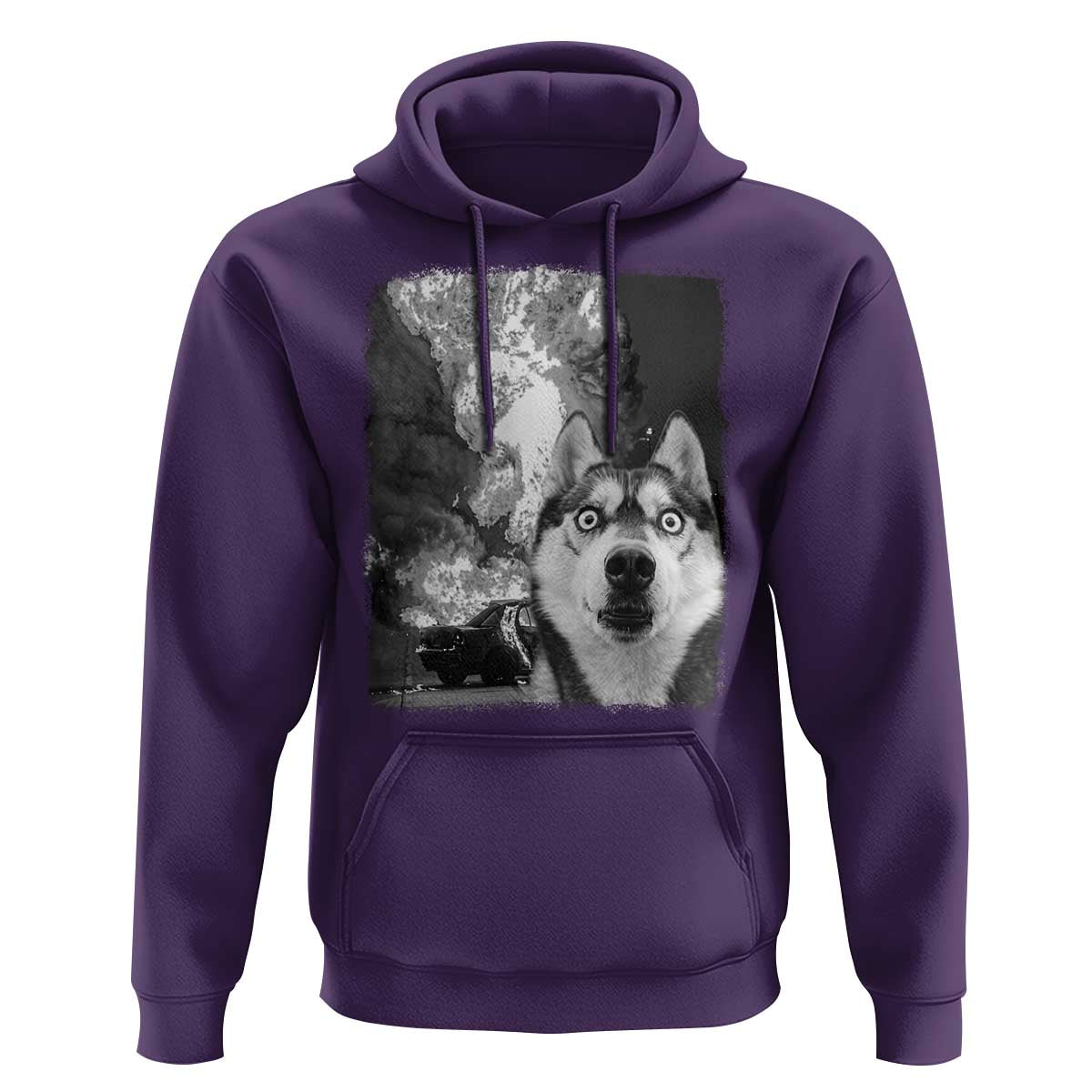 Funny Husky Chaos Hoodie Cool Dog Selfie With Burning Car