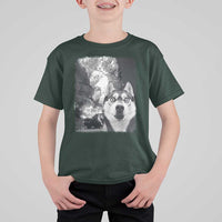 Funny Husky Chaos T Shirt For Kid Cool Dog Selfie With Burning Car
