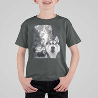 Funny Husky Chaos T Shirt For Kid Cool Dog Selfie With Burning Car