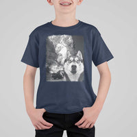 Funny Husky Chaos T Shirt For Kid Cool Dog Selfie With Burning Car