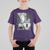 Funny Husky Chaos T Shirt For Kid Cool Dog Selfie With Burning Car