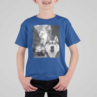 Funny Husky Chaos T Shirt For Kid Cool Dog Selfie With Burning Car