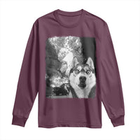 Funny Husky Chaos Long Sleeve Shirt Cool Dog Selfie With Burning Car