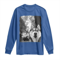 Funny Husky Chaos Long Sleeve Shirt Cool Dog Selfie With Burning Car