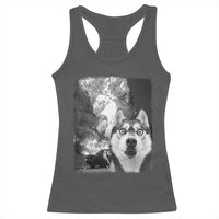 Funny Husky Chaos Racerback Tank Top Cool Dog Selfie With Burning Car