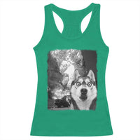 Funny Husky Chaos Racerback Tank Top Cool Dog Selfie With Burning Car